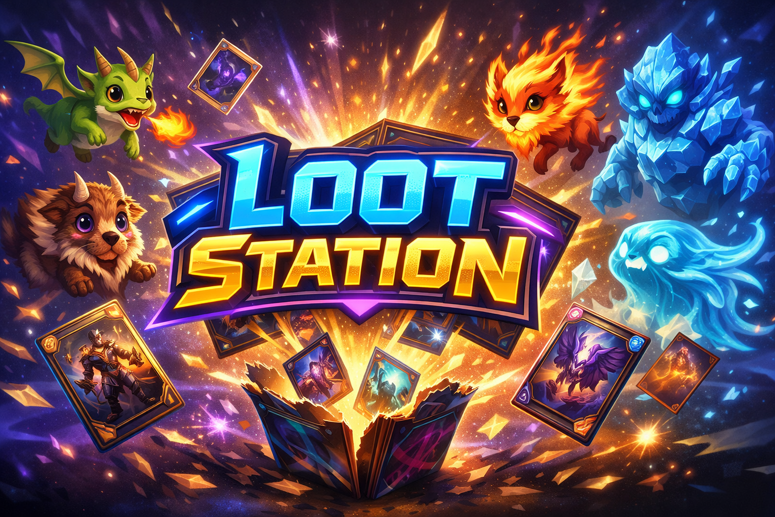 Loot Station logo with colorful creatures and glowing effects